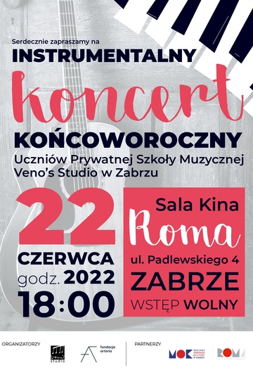 Instrumentalny koncert końcoworoczny uczniów Prywatnej Szkoły Muzycznej Veno's Studio w Zabrzu.